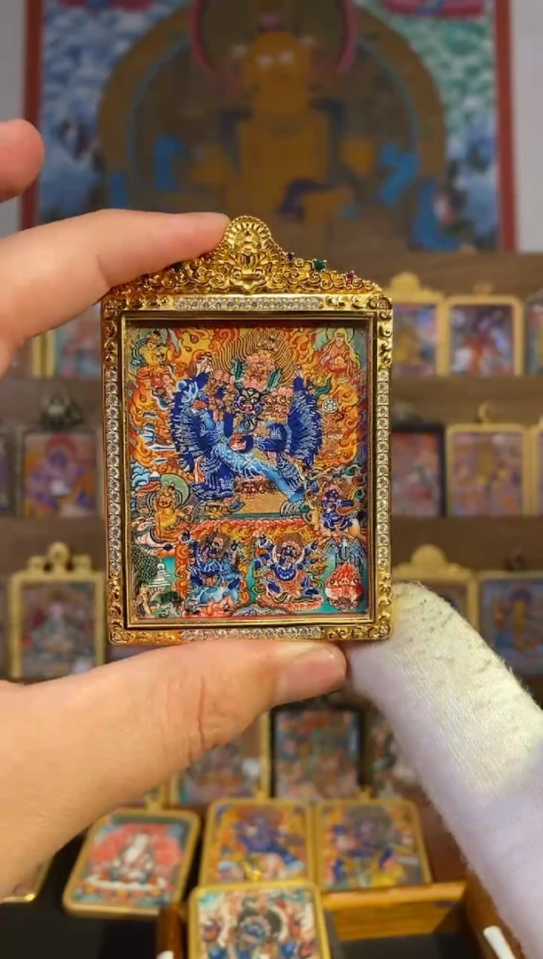 吊坠大威德金刚多尊--热贡纯手绘唐卡