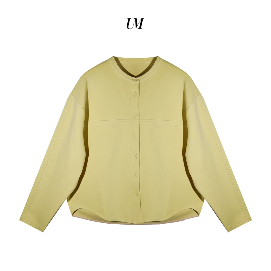 【U.M】简意平行线栗粒棉纯色圆领上衣外套