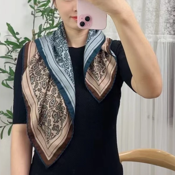 「蓝咖双面腰果」62cm双面桑蚕丝羊毛秋冬新款围巾舒服保暖护颈围巾