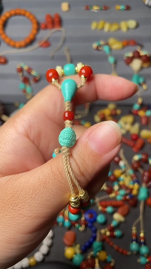 未镶嵌配饰玛瑙/玉髓3-7绿顶珠三通龟背套