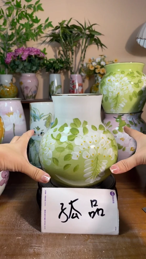 瓶景德镇手绘陶瓷花瓶—无孔：高*口