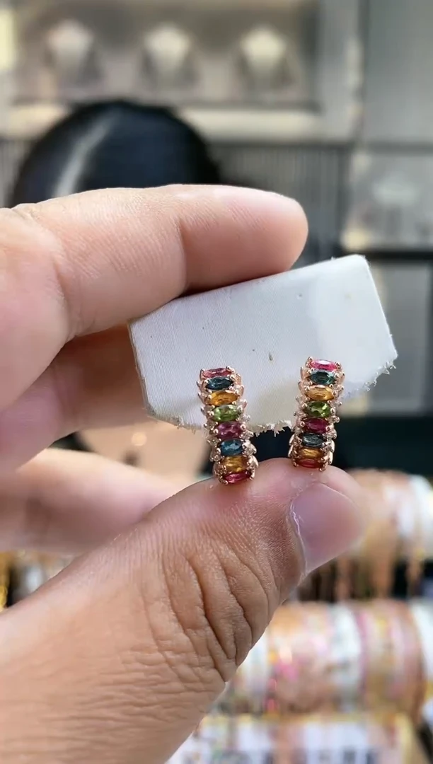 银S925镶嵌耳扣碧玺345354354354