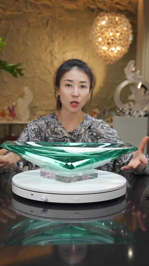 琉璃手工艺品福利湖水绿切面果盘
