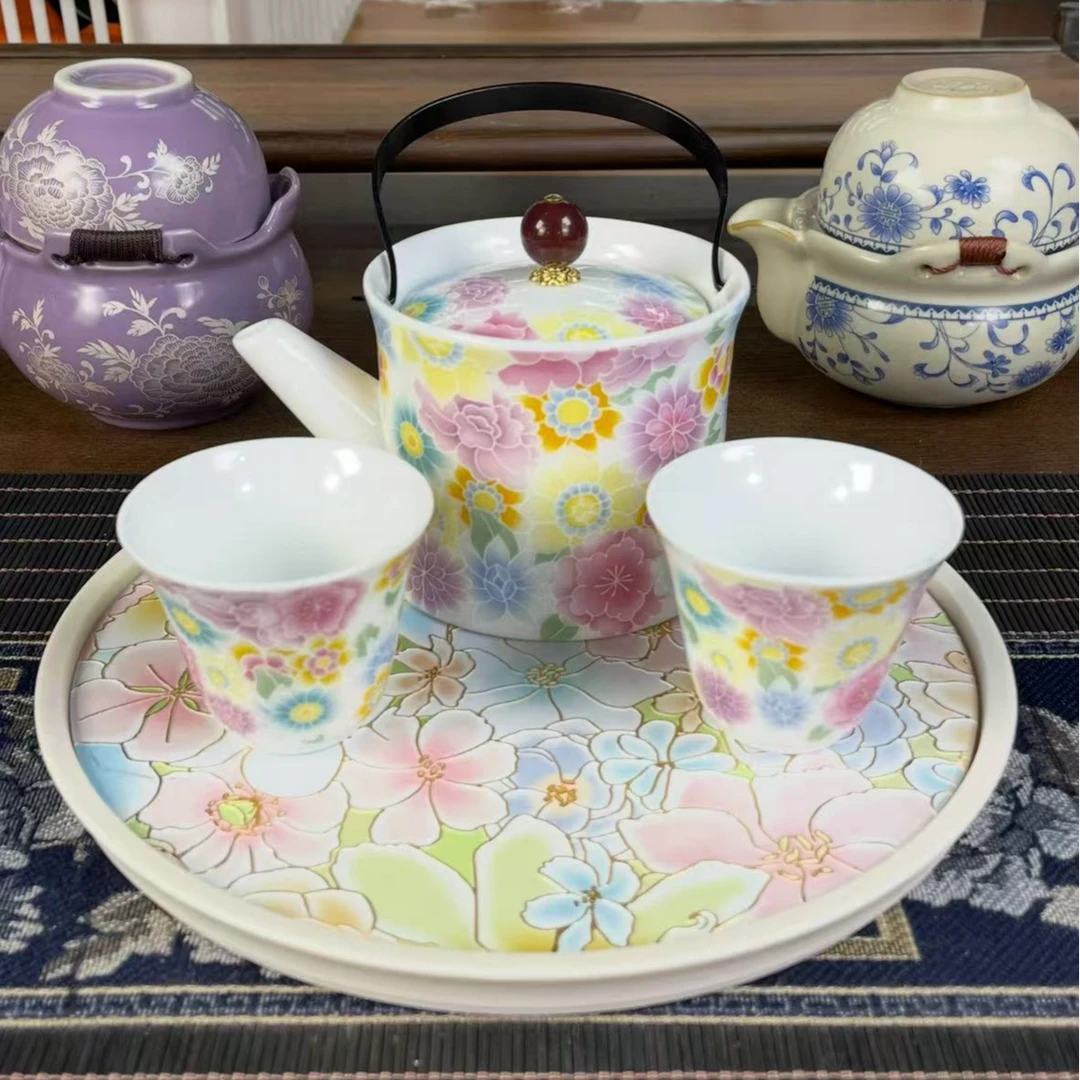 团花似锦珐琅彩中式一壶两杯加茶盘zz6051