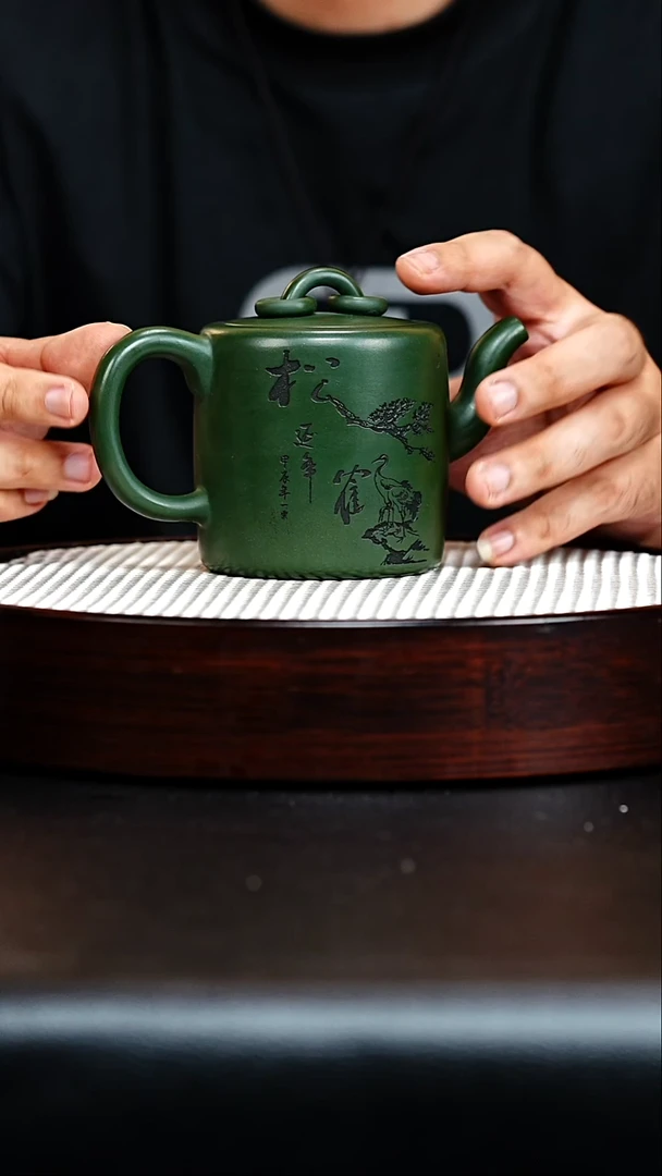 茶壶紫砂宜兴紫砂 绿泥 景舟双圈 梅付春