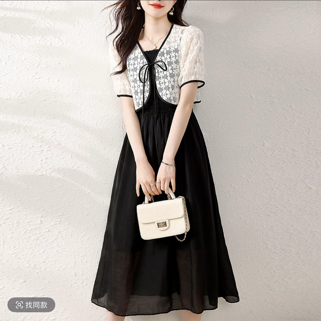 休闲风极简风时尚套装时尚黑色泡泡袖欧若智性风韩系套装FC500