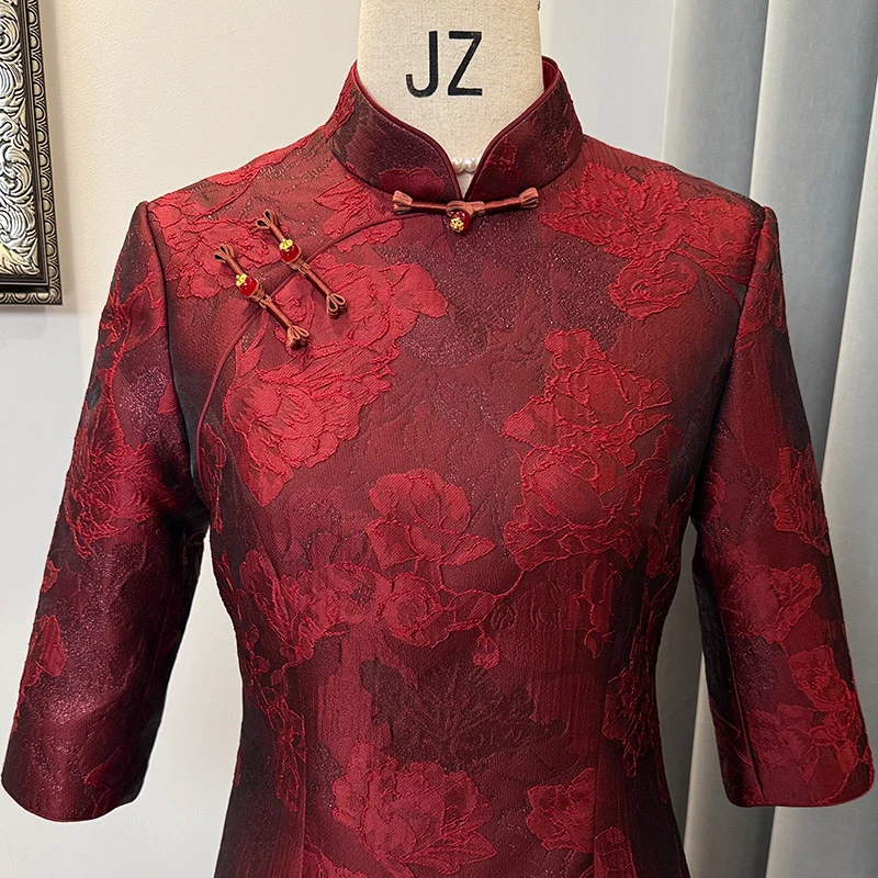 织金提花中国风喜婆婆喜妈妈婚宴宴会旗袍礼服时尚妈妈装