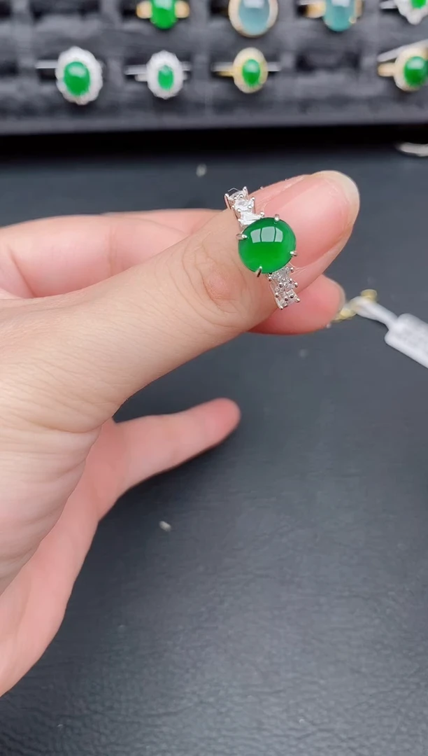 银S925镶嵌戒指翡翠天然a货翡翠259