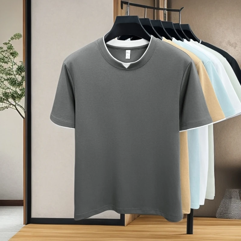 【纯色圆领】短袖男士透气夏季简约半袖T恤休闲百搭潮流宽松流行