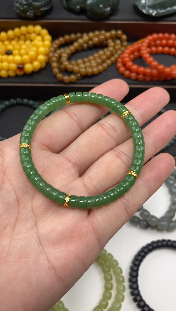 和田玉未镶嵌颈饰碧玉药片珠手串