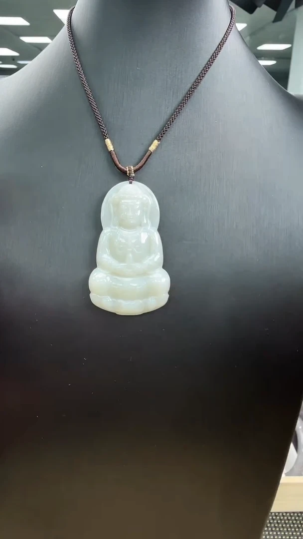 颈饰18K金镶嵌和田玉和田玉观音32*54*7