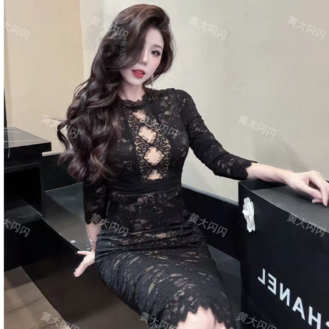 【新店请到张酒窝女装店1号】(财阀贵妇)显瘦长袖修身连衣裙ZZX3800