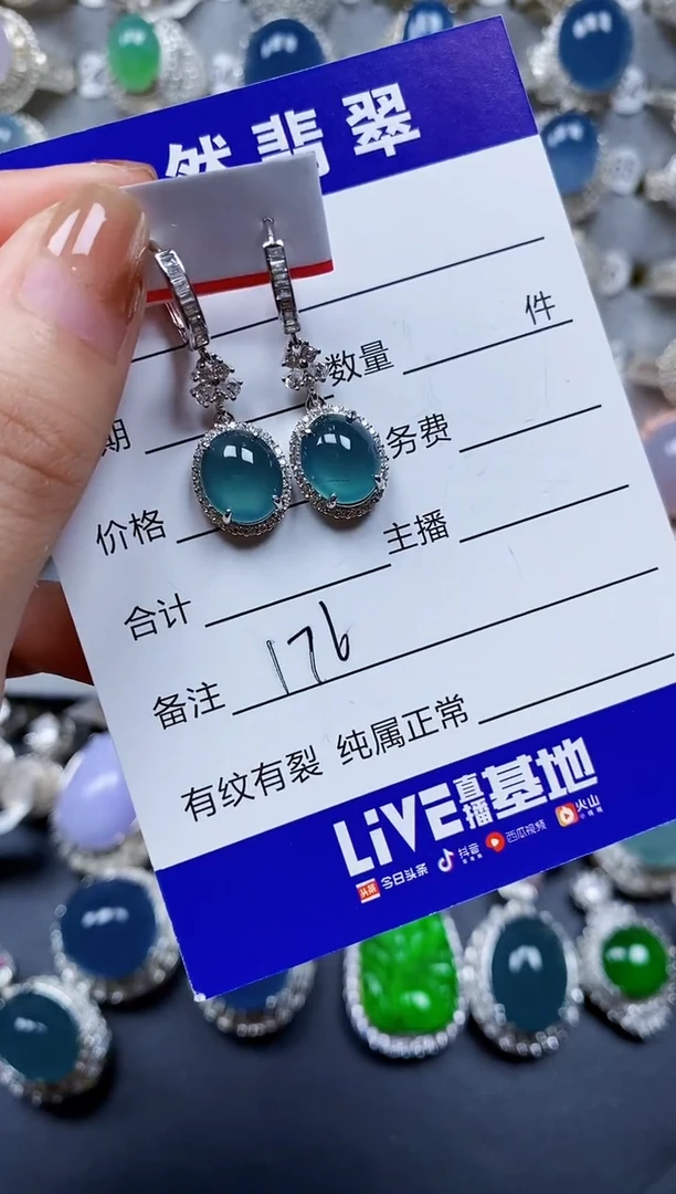翡翠银S925镶嵌耳饰0176