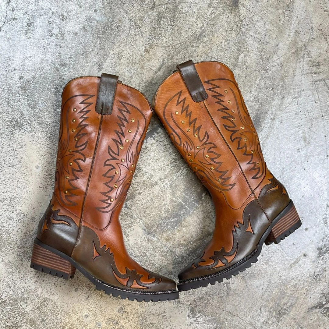 Snowly雪米莉纯手工上色美国西部牛仔靴