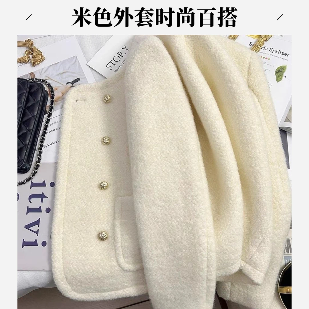 米色加厚保暖小香风西装外套女2025年秋冬新款温柔高级感休闲上衣