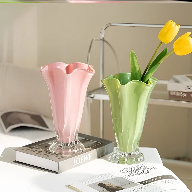 中古高级感白菜玻璃花瓶客厅餐桌摆件水养鲜花玫瑰百合装饰上档次