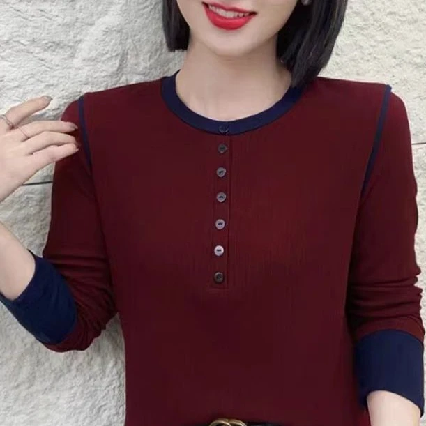 女士061圆领撞色小衫 -A435