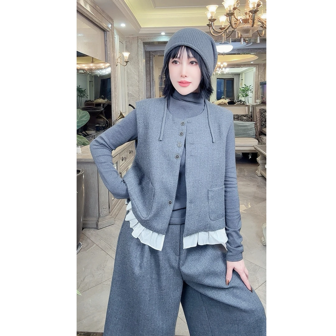 欧美风休闲风时尚套装短款设计师短外套上衣针织开衫俩件套
