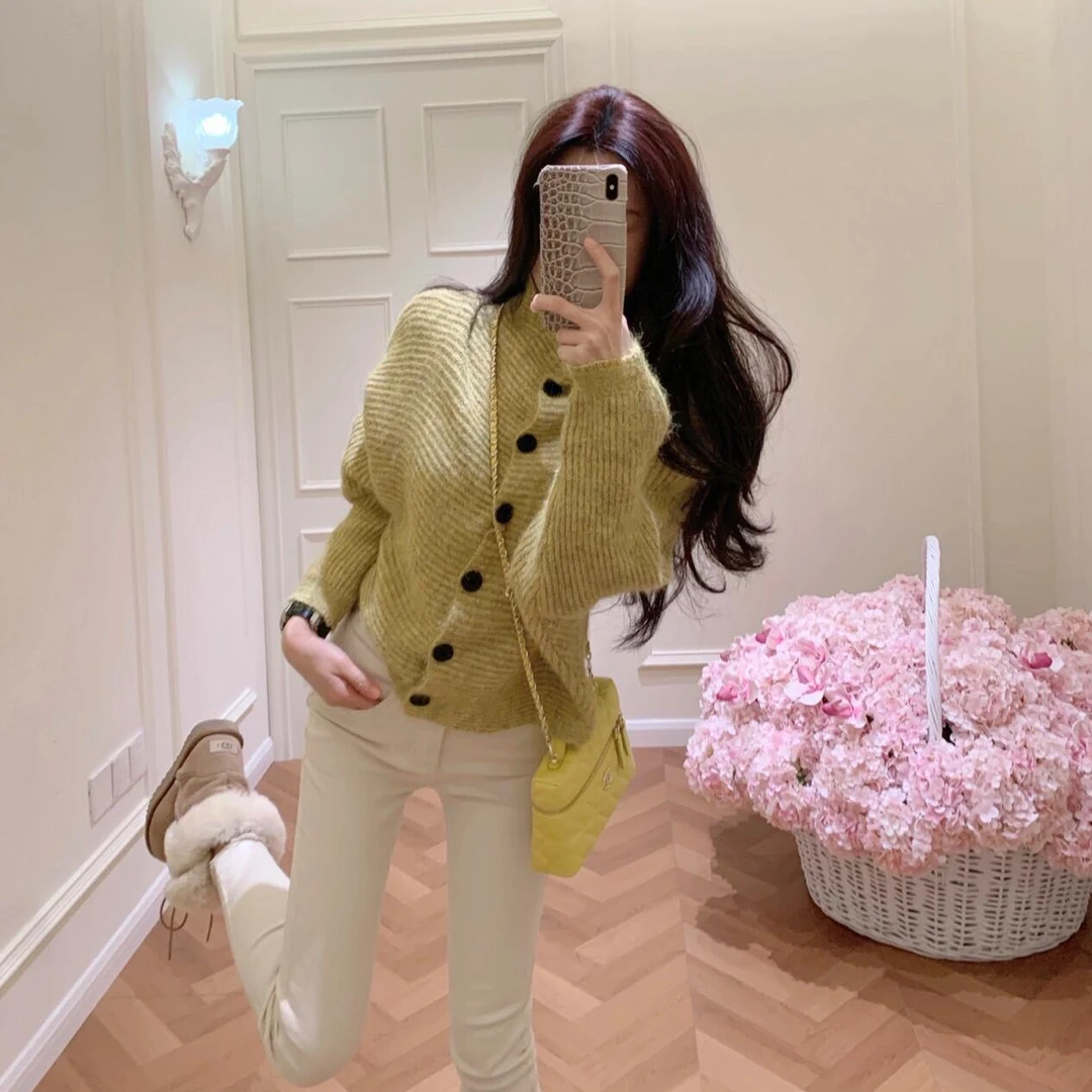 复古高领长袖针织衫女冬季百搭显瘦新款开衫毛衣上衣休闲裤两件套