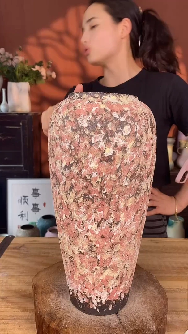 摆件）景德镇高温陶瓷花器（口径10*高度35）