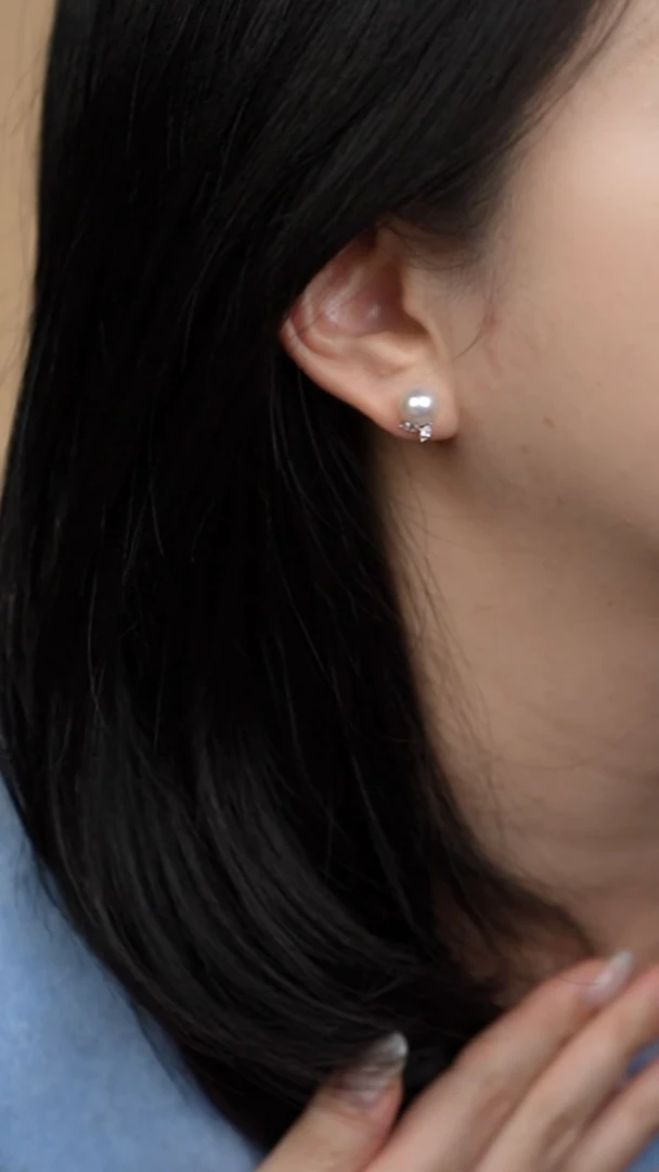 18K金镶嵌耳饰海水珍珠8-9akoya叶子耳饰