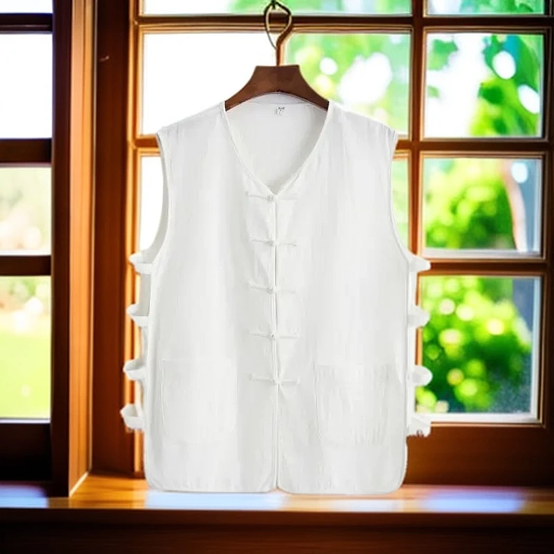 2025夏季无袖背心中式汗衫背心大码休闲V领中国风透气无袖套装