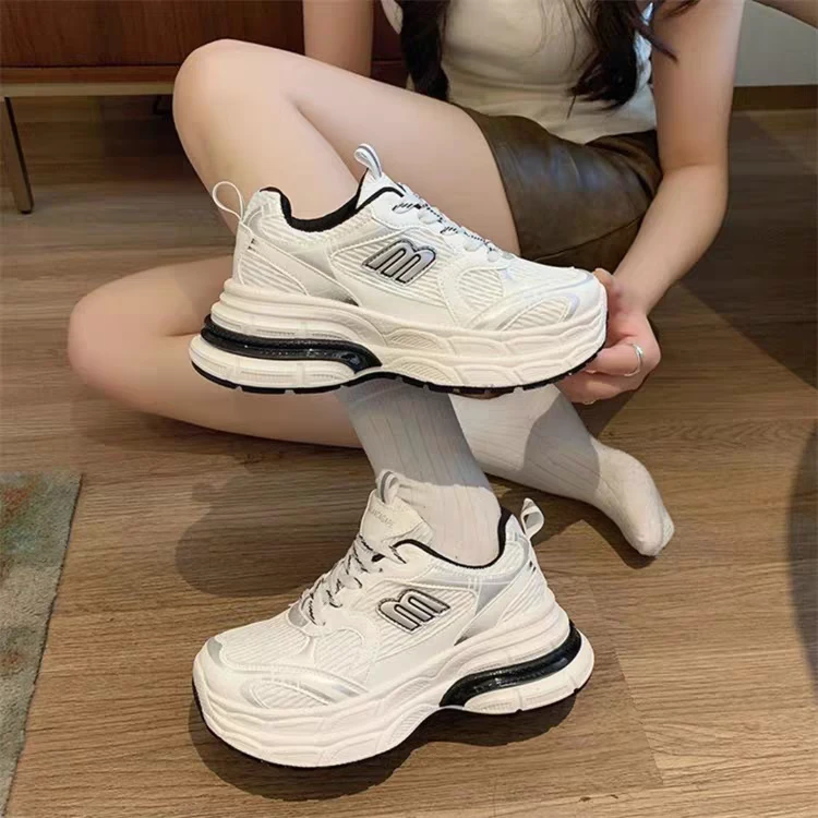 1728-3厚底休闲运动鞋女2025春秋新款薄款透气增高老爹鞋轻跑步鞋