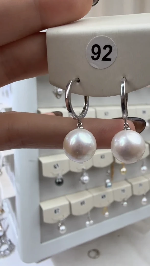 银S925镶嵌耳饰淡水珍珠11-12mm耳扣