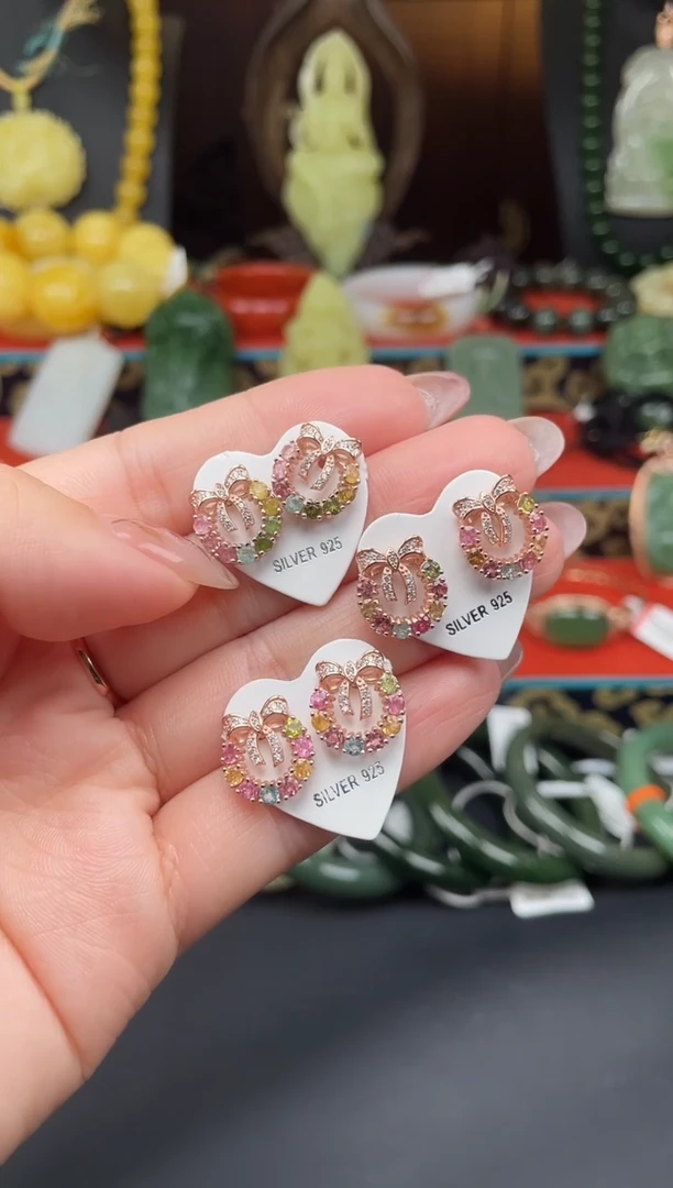 碧玺耳饰银S925镶嵌耳饰XH002 多样性发其一