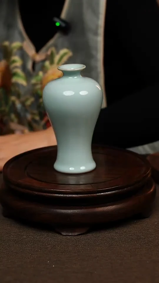 瓷片天青色手工梅瓶 小花瓶 不带礼盒