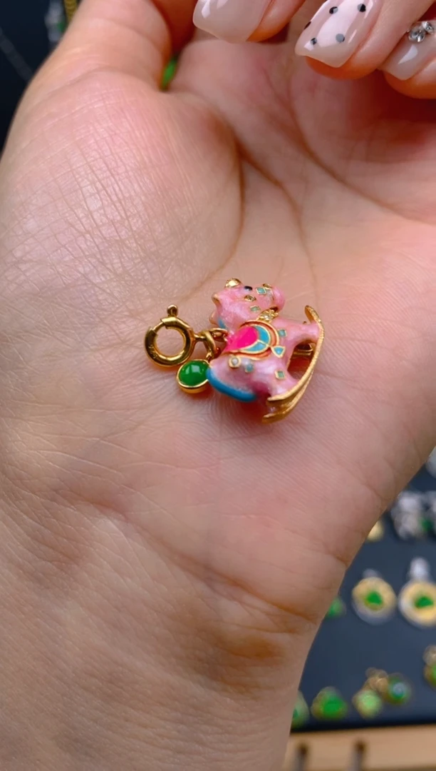 吊坠(不含链)银S925镶嵌翡翠木马