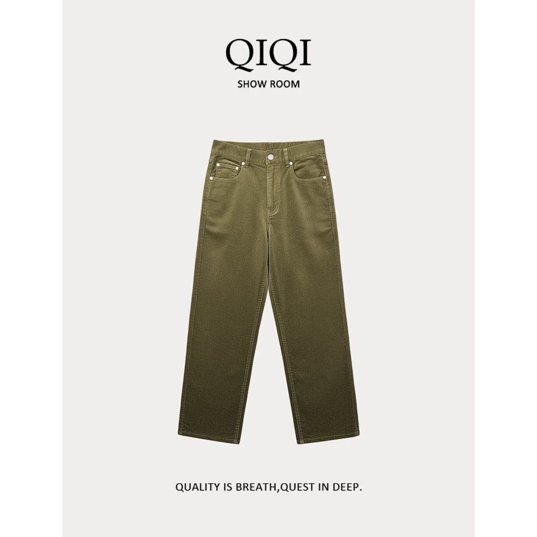QiQi “复古灯芯绒”极简风百搭直筒长裤休闲裤
