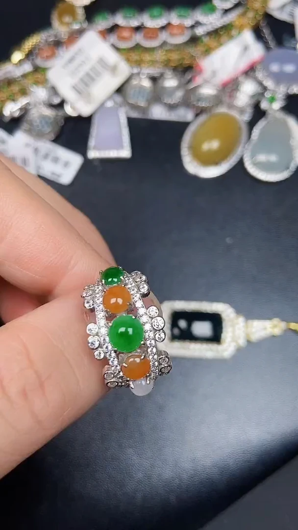 银S925镶嵌戒指翡翠3430