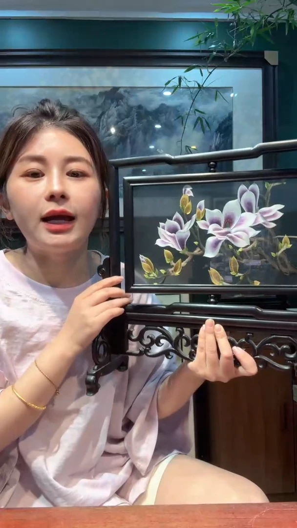 刺绣非遗苏绣手工刺绣横版玉兰