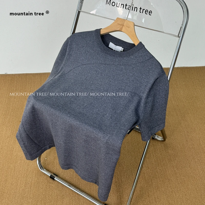 mountain tree重磅提花美式cleanfit解构版型针织短袖T恤男女潮