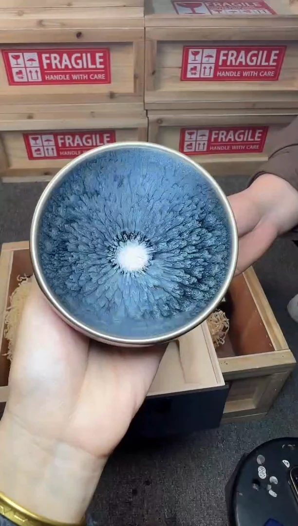 茶盏银蓝百花 建窑建盏主人杯