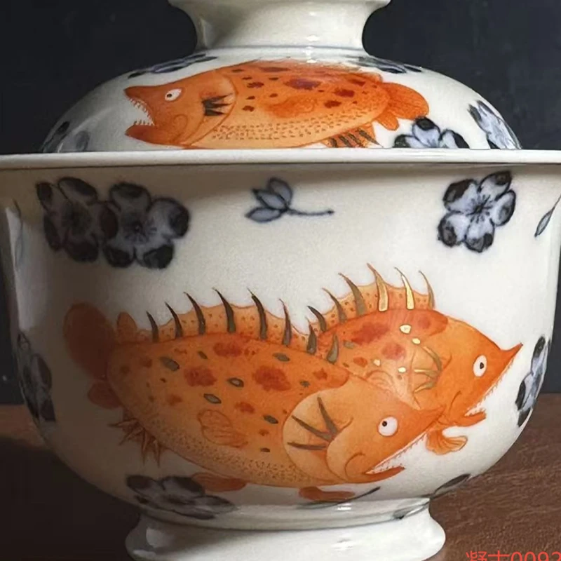 【三山拙垆】桃花鳜鱼盖碗（凝古0092）