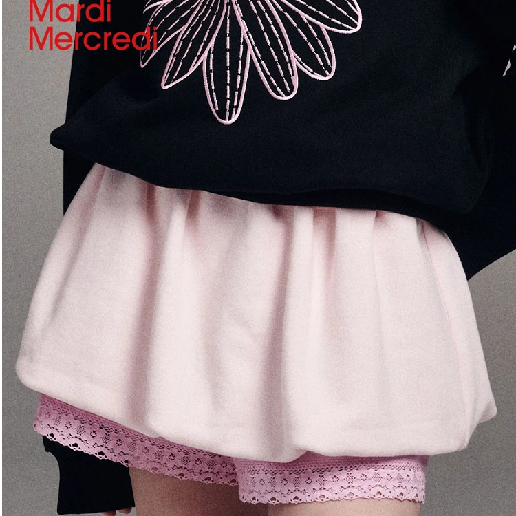 【Mardi Mercredi】针织花苞短裙少女休闲百搭灯笼裙低腰显瘦J