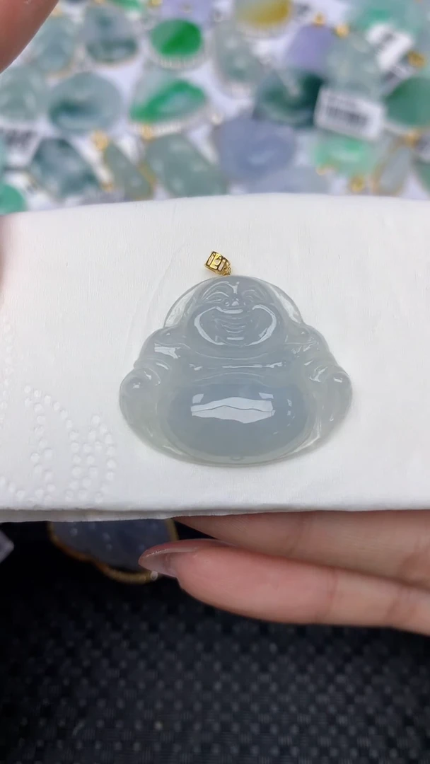 翡翠18K金镶嵌颈饰天然缅甸翡翠a货