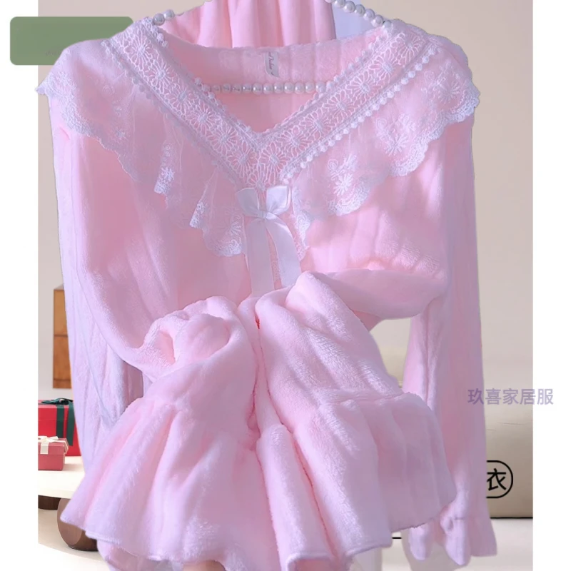 春秋公主风睡衣女士甜美舒服保暖家居服套装长袖粉色居家服宽松