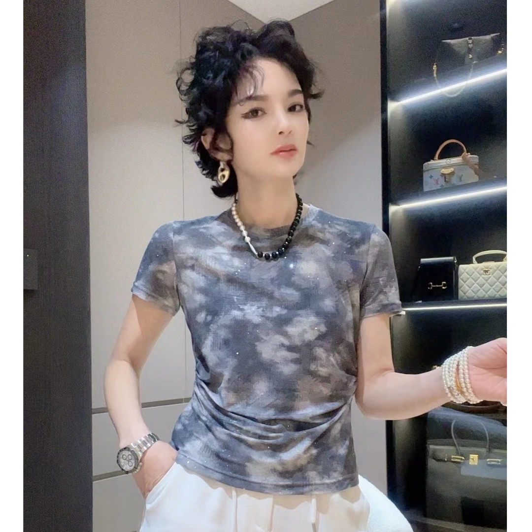 ZM25年夏季新款扎染字母纯色圆领短袖T恤夏季修身T恤87051