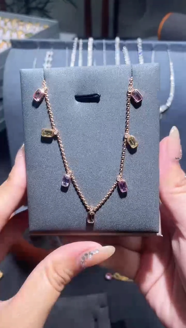 【闪购商品】彩色蓝宝石套链18K金镶嵌彩蓝宝套链