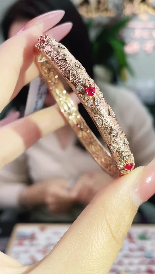 银S925镶嵌手镯红宝石手镯