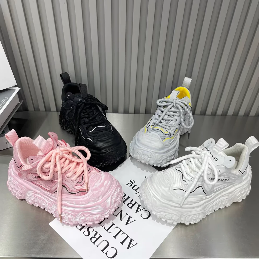 欧货松糕厚底老爹鞋女2025春季新款复古时尚百搭运动休闲鞋女单鞋