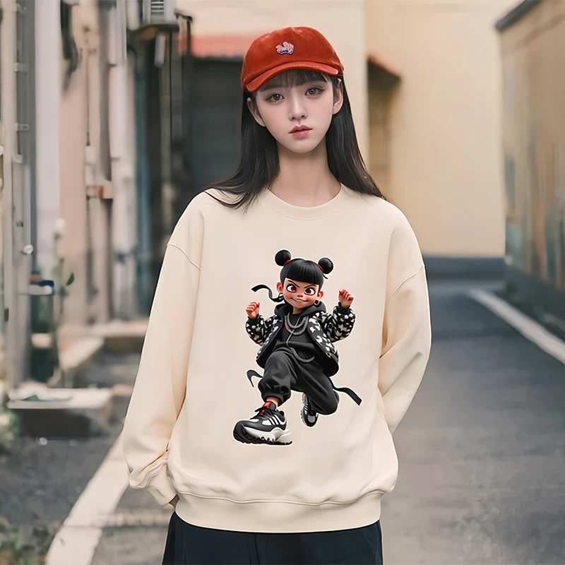 哪吒卫衣女情侣装卡2025早春通印花加厚360g宽松圆领ins慵懒风