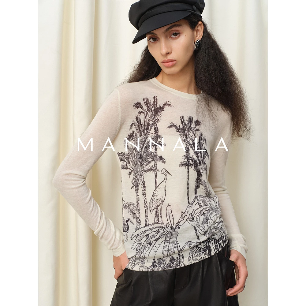 MANNALA丨“肯尼亚”轻盈蓬松羊毛素描手绘超柔水溶针织衫 Q4591