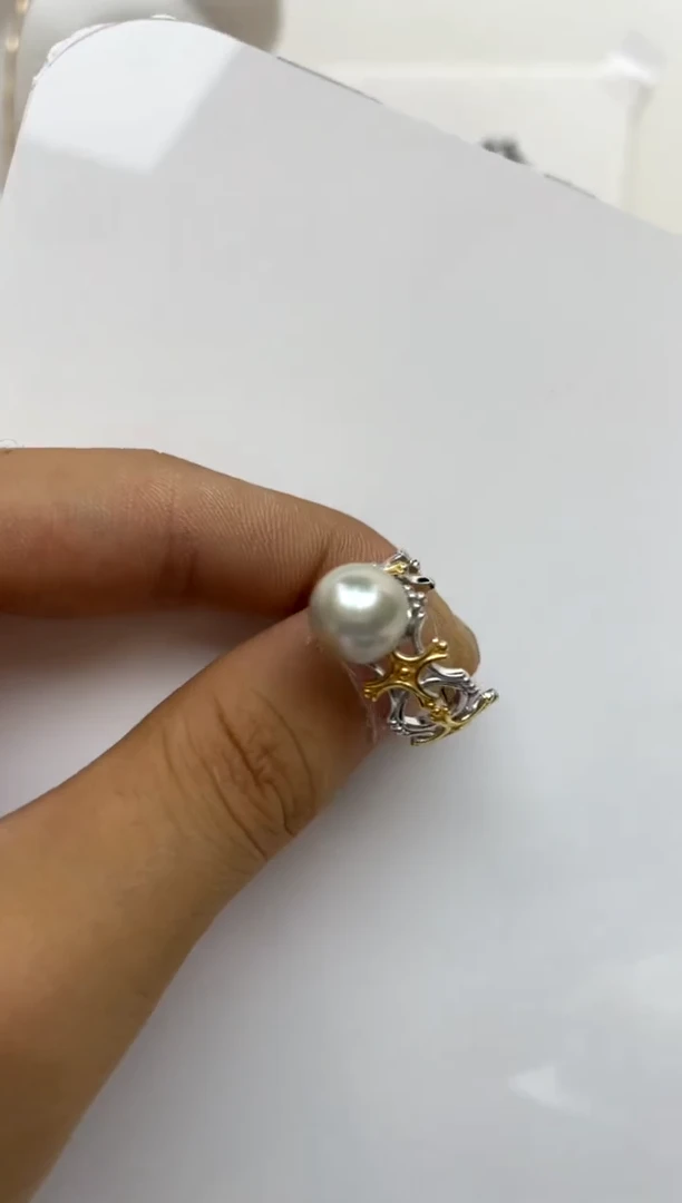 银S925镶嵌戒指海水珍珠10