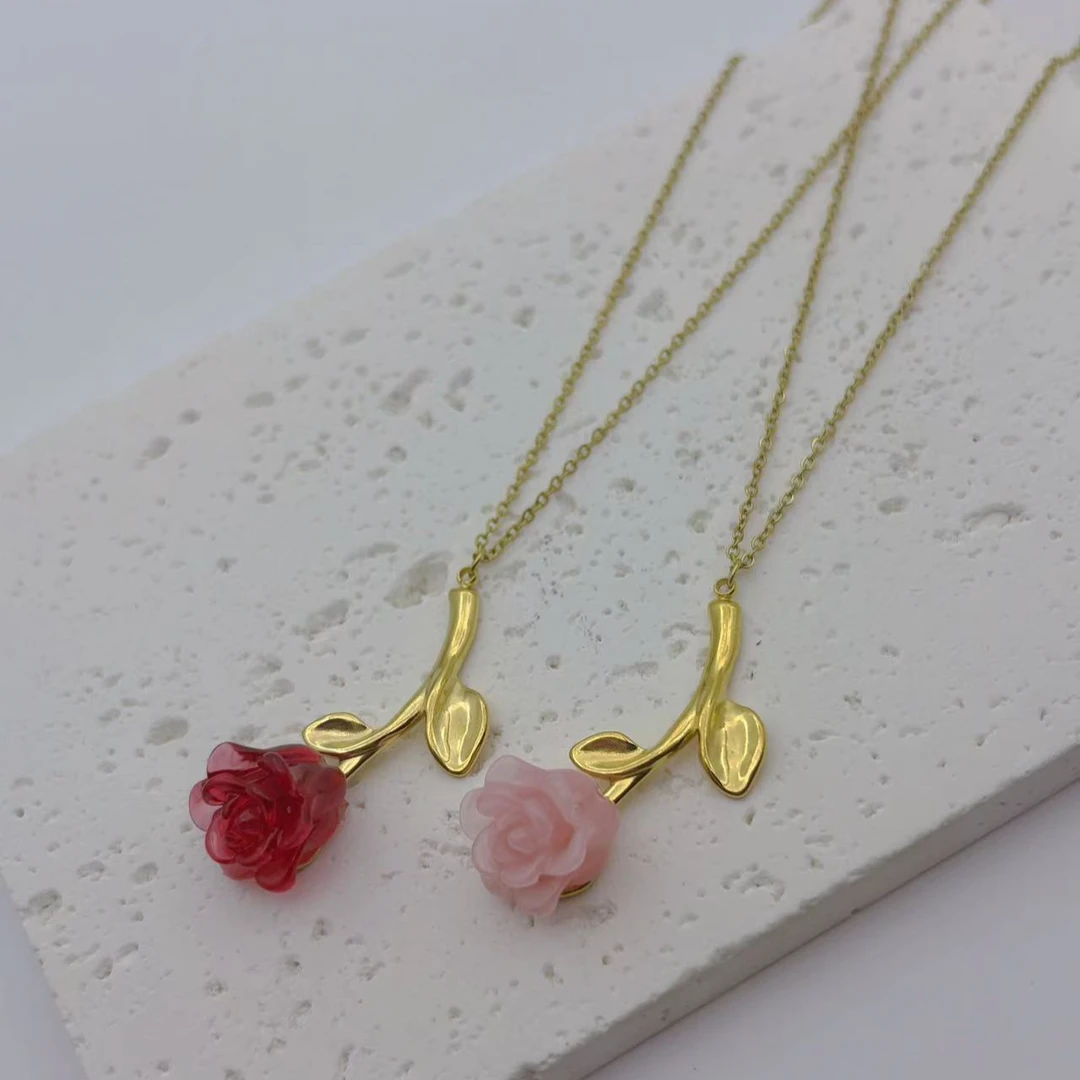 钛钢项链 【Kiss娜】钛钢3435气质立体玫瑰花项链