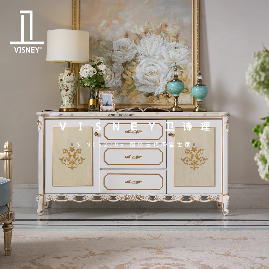 卫诗理高端定制别墅家具欧式复古法式美式实木天然大理石餐边柜E1