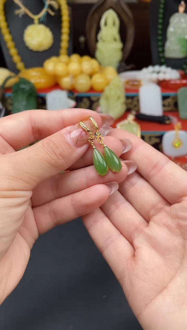 和田玉银S925镶嵌耳饰耳饰a027